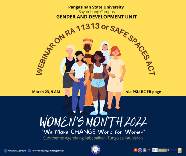 2022 Women’s Month Celebration: Webinar on RA 11313 or SAFE SPACES ACT